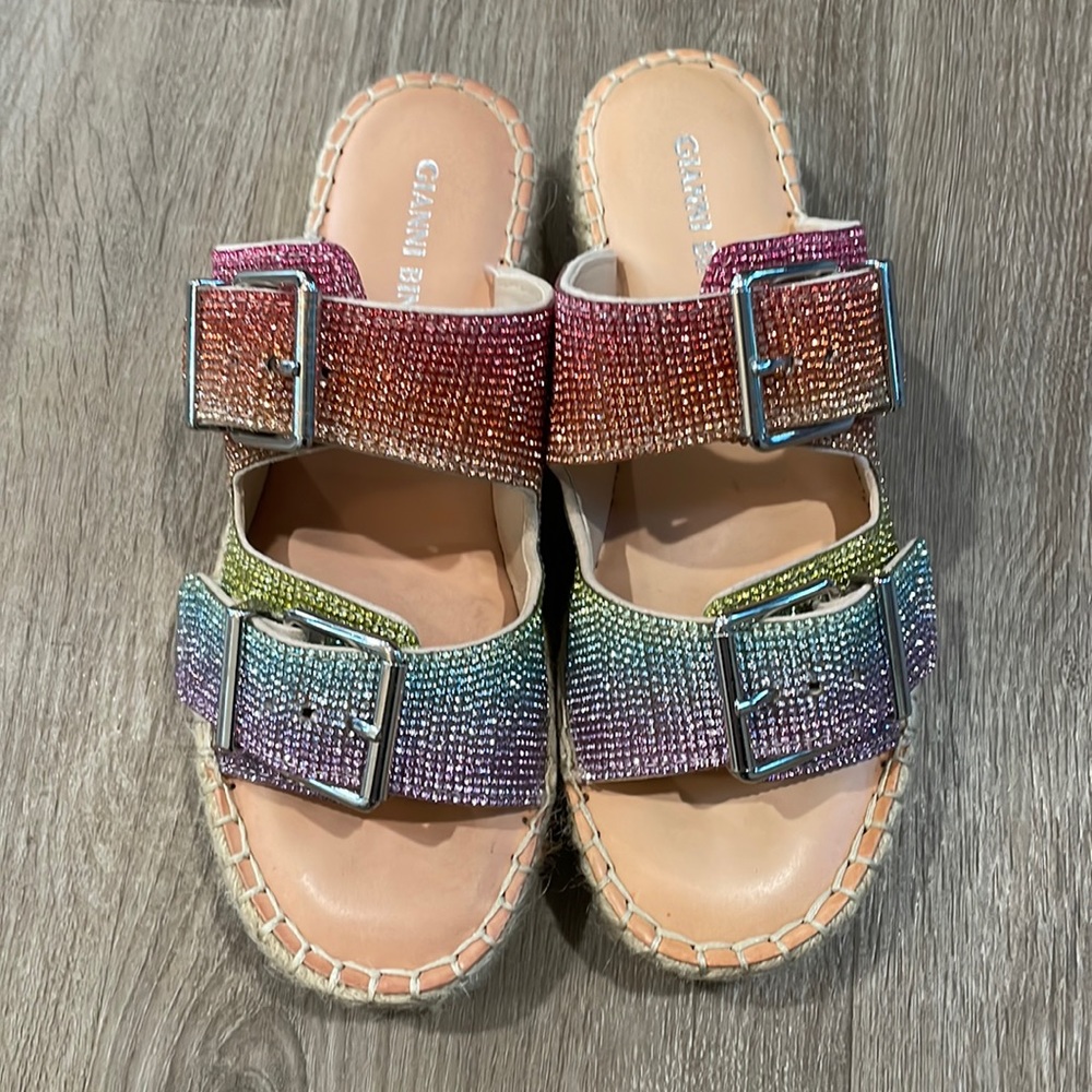 Gianni Bini Tyyla Rainbow Banded Espadrille Platform Sandal, Size 6
